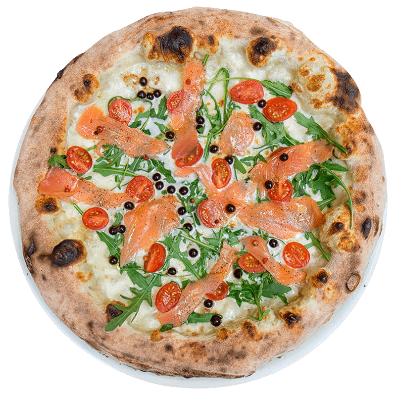 Pizzeria Capraro - Pizza con salmone e pomodorini freschi